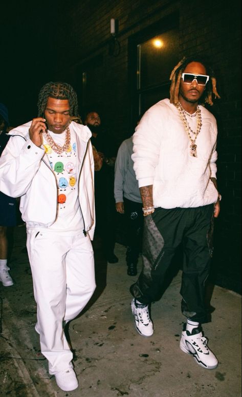 #lilbaby #future #4pf #baby #wallpaper Future Rapper Fashion, Future Rapper Outfits, Rapper Lifestyle Aesthetic, Lil Baby Outfits, Future Rapper Style, Rappers Fashion, Rapper Fashion, Men Streetwear Outfits, Hood Rich