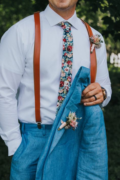 Men’s Floral Tie Wedding, Groomsmen Floral Shirts, Floral Tie Suspenders Wedding, Men’s Floral Wedding Outfit, Wedding Suit With Floral Tie, Groomsman Floral Tie, Navy Blue Suit With Floral Tie, Colourful Groomsmen Attire, Blue Suit Floral Tie Wedding