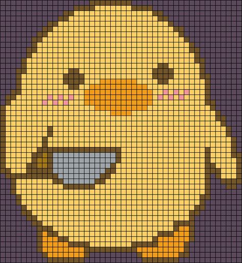 Duck Pixel Art Grid, Cartoon Pixel Art, Pixel Grid, Grid Art, Corner Crochet, Corner To Corner Crochet, Pixel Art Grid, Tapestry Crochet Patterns, Iron Beads