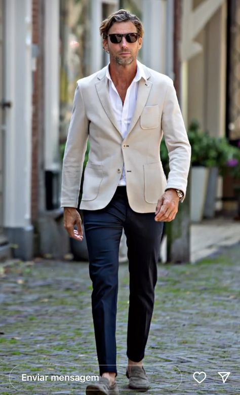 Tan Sports Coat Outfit Men, Italian Casual Style Men, Sport Coat Outfit, Blazer Off White, Summer Suits Men, Cocktail Attire Men, Stylish Mens Suits, Mens Fashion Blazer, Mens Casual Outfits Summer