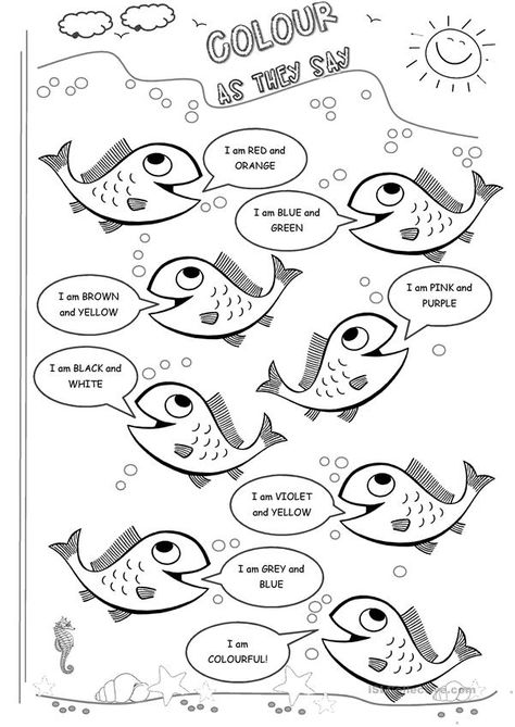 English Primary School, Fish Coloring, Coloring Worksheet, English Activities For Kids, English Teaching Resources, English For Beginners, English Exercises, Worksheet For Kids, Esl Activities