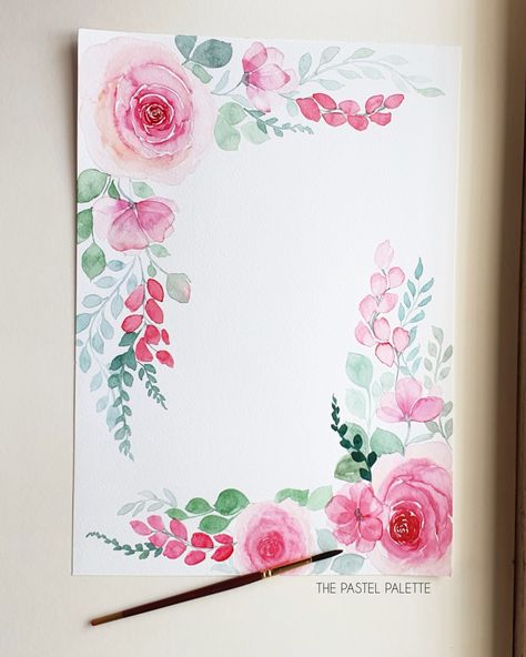 Project Border, File Decoration, Rose Border, File Decoration Ideas, Name Paintings, Watercolor Border, Border Ideas, Birthday Card Drawing, Name Card Design