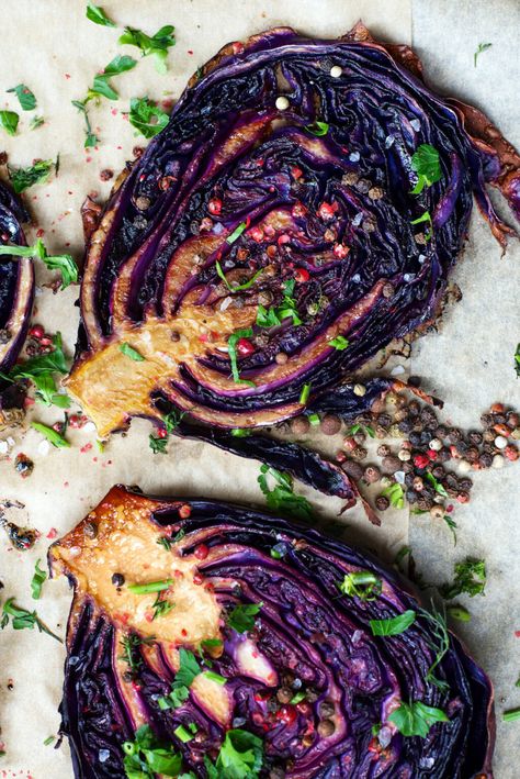 Baked Cabbage Wedges, Roasted Red Cabbage, Cranberry Walnut Bread, Red Cabbage Recipes, Baked Cabbage, Baking With Almond Flour, Cabbage Casserole, Vegetarian Cabbage, Cabbage Salad