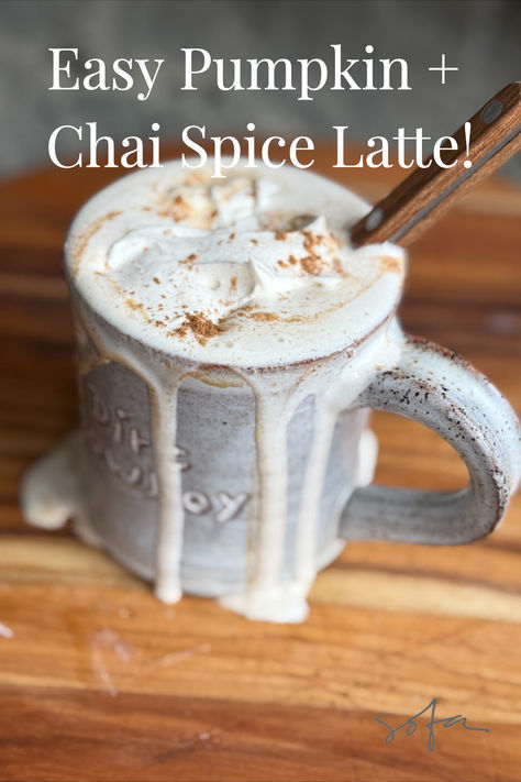 overflowing mug of pumpkin spice latte with spiced whipped cream. Pumpkin Spice Tea Recipe, Pumpkin Spice Tea, Tea Lattes, Spiced Whipped Cream, Chai Spices, Apple Cider Cocktail, Easy Autumn Recipes, Pumpkin Chai, Pumpkin Latte