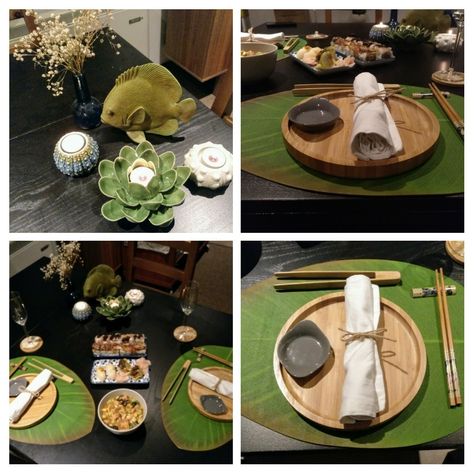 Sushi table Sushi Table Decoration Japanese Style, Japan Table Setting, Sushi Table Decoration, Lisa Party, Korean Buffet, Sushi Table, Passover Table Setting, Passover Table, Japanese Dinner