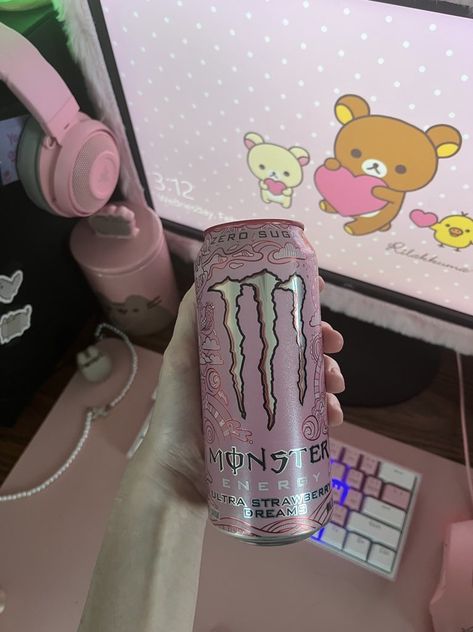 Pink Monster, Creepy Core, Monster Energy Drink, Ochako Uraraka, Gaming Room Setup, Monster Can, Energy Drink, Monster Energy, Everything Pink