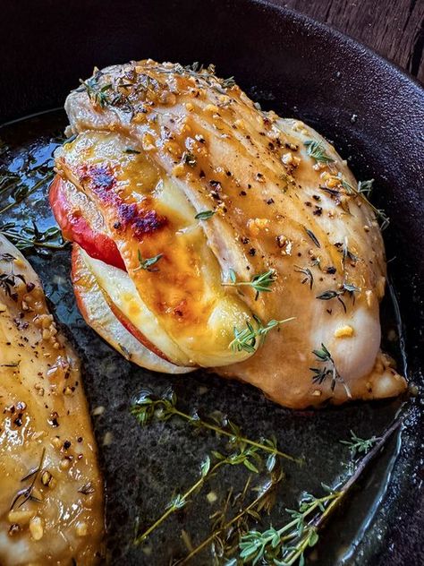 Apple & Brie Stuffed Chicken — Sippin' Foodie Chicken And Brie Recipes Dinners, Apple And Brie Stuffed Chicken, Chicken Brie Recipe, Brie Recipes Dinner, Apple Stuffed Chicken Breast, Brie Stuffed Chicken, Apple And Brie, Glazed Chicken Breast, Chicken And Cheese Recipes