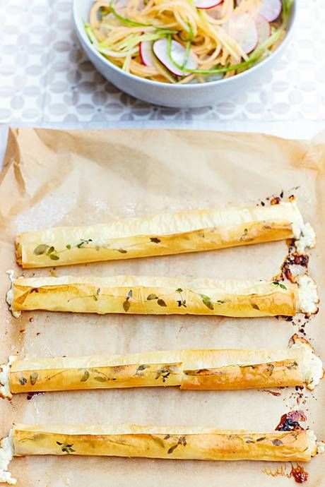 Rachel Khoo Baked goat's cheese cigars Cheese Cigars, Rachel Khoo Recipes, Cucumber Slaw, Rachel Khoo, Baked Goat Cheese, Dinner Party Recipes, Goat Cheese, Appetizer Snacks, Cigars