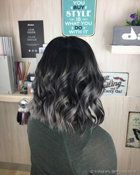 Grey And Black Hair, Charcoal Hair, Grey Ombre Hair, Brown Ombre Hair, Trendy Hair Color, Ombre Hair Color, Grunge Hair, Hair Color For Black Hair, Brunette Hair