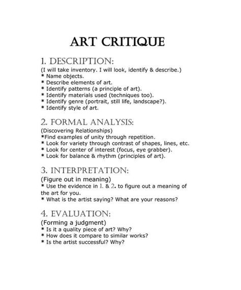 Art Critique describes the steps students should follow when looking at art. Art Critique Worksheet, Art Analysis, Classe D'art, Art Critique, Art Handouts, High School Art Lessons, Art Criticism, Istoria Artei, Art Theory