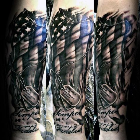 175 Best Memorial Tattoo Designs Ideas nice Military Sleeve Tattoo, Dog Tags Tattoo, Police Tattoo, Tattoo Ideas For Guys, Memorial Tattoo Designs, Marine Tattoo, Patriotic Tattoos, Tribute Tattoos, Army Tattoos