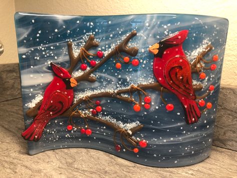 Fused Glass Cardinal Pattern, Fused Glass Cardinal, Fused Glass Christmas Robin, Fused Glass Christmas Tree Scene, Fused Glass Christmas Penguins, Fussed Glass Winter Suncatcher, Fused Glass Wall Art, Glass Christmas Decorations, Fused Glass Ornaments