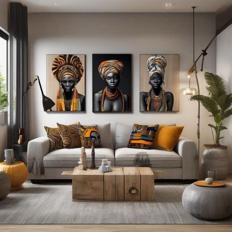 African Fireplace, Afro Centric Apartments, Safari Chic Interior Design, Afro Modern Living Room, African Sofa, Afro Modern Decor, Afrocentric Kitchen, Africa Home Decor, African Themed Living Room