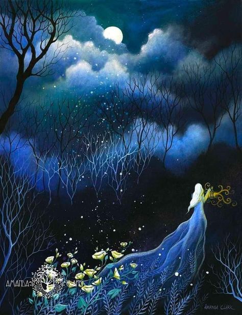 -via Facebook; Artist Unknown Lucy Campbell, Surrealist Artists, Woodland Artwork, Amanda Clark, Magical Moon, Artwork Landscape, Clark Art, Woodland Art, Sarah Kay