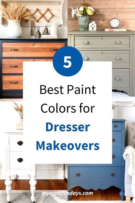 Discover the top 10 furniture paint colors perfect for your dresser makeover or DIY furniture project! Whether you're into boho, modern, or farmhouse styles, we've got the best paint colors for your refurbished dresser. Check out the full list by clicking through! Painted furniture, painted dresser Painting Furniture With Chalk Paint Diy, Paint Colors For Dressers Ideas, Behr Chalk Paint Colors Furniture, Chalk Painted Bedroom Furniture Ideas, Diy Painted Dresser Ideas Boho, Spray Paint Dresser Diy, How To Paint Furniture With Chalk Paint, Best Dresser Paint Colors, Popular Paint Colors For Furniture