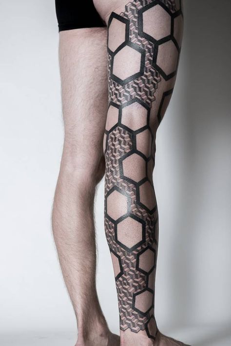 Jameson Tattoo, Jesus Tattoo Design, Hexagon Tattoo, Honeycomb Tattoo, Abstract Tattoo Designs, Geometric Tattoo Design, Floral Tattoo Sleeve, Leg Tattoo Men, Leg Sleeve Tattoo