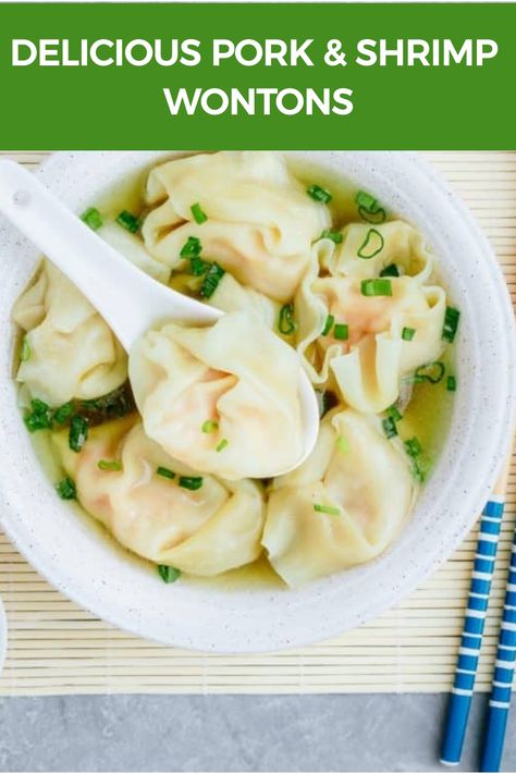 Delicious Pork & Shrimp Wontons Pork And Shrimp Wontons, Shrimp Wonton Recipes, Wonton Filling Recipes, Pork Wonton Recipe, Wor Wonton Soup, Recipes With Oyster Sauce, Shrimp Wontons, Wonton Recipe, Pork Mince Recipes