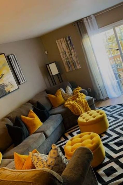 Grey Mustard Living Room Ideas, Living Room Ideas Yellow And Grey, Brown And Orange Living Room Ideas Decor, Yellow And Brown Living Room Ideas, Tan Living Room Ideas Colour Schemes, Living Room Color Decor Ideas, Mustard Yellow And Grey Living Room, Living Room Schemes, Living Room Ideas Color