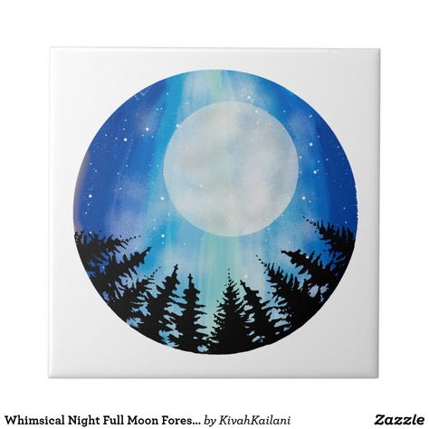 Full Moon Forest, Night Full Moon, Vinyl Painting, Stars Poster, Moon Forest, Circle Abstract, Circle Canvas, Wooden Artwork, Painted Rocks Craft