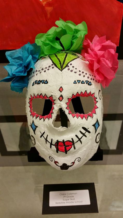 Art with Ms. Lloyd: 7th Grade 3-D: Sugar Skulls Paper Mache Sugar Skulls, Mask Art Project, 3d Art Projects, 7th Grade Art, 8th Grade Art, Middle School Art Projects, Art Lessons Middle School, 6th Grade Art, 4th Grade Art