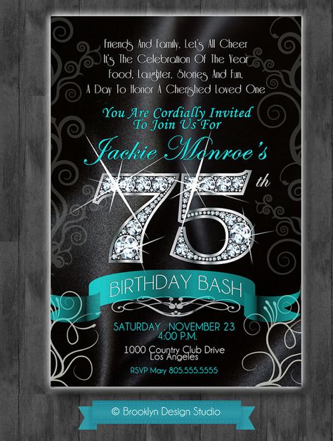 Cool 75th Birthday Invitations Ideas 75th Birthday Invitations, Elegant Birthday Invitations, 75th Birthday Parties, Diy Birthday Invitations, 80th Birthday Party, 75th Birthday, Birthday Party Invitation Templates, Elegant Birthday, Birthday Template