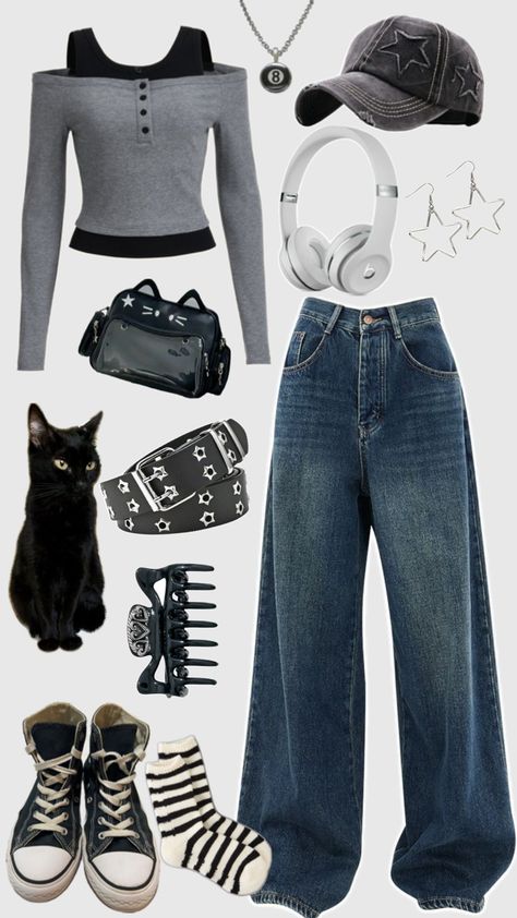 Y2K Collage outfit Y2k Fits Aesthetic, Y2k Fashion Early 2000s Outfit Women, Y2k Outfit For School, Clean Y2k Outfits, Downtown Y2k Outfits, Tomboy Fall Outfits, Y2k Denim Outfit, Y2k Girl Outfits, Simple Y2k Outfit