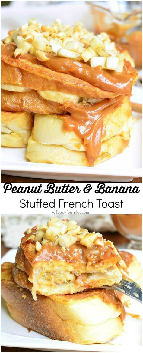 Peanut Butter Banana Stuffed French Toast | from willcookforsmiles.com Ihop French Toast, Easy Stuffed French Toast, Banana Stuffed French Toast, Toast Butter, Breakfast French Toast, Nutella French Toast, Stuffed French Toast, French Toast Breakfast, Honey Sauce