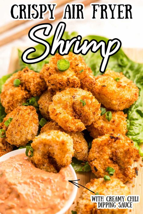 This Crispy Air Fryer Shrimp is golden brown and packed with a kick of heat from the breading to the jalapeno cream chili dipping sauce! via @sugarandsoulco Fried Shrimp Air Fryer, Air Fryer Fried Shrimp Recipes, Air Fryer Shrimp Recipes Easy, Air Fried Crispy Shrimp, Air Fryer Fried Shrimp, Crispy Air Fryer Shrimp Recipes, Air Fried Shrimp, Shrimp Recipes Air Fryer, Crispy Shrimp Recipes