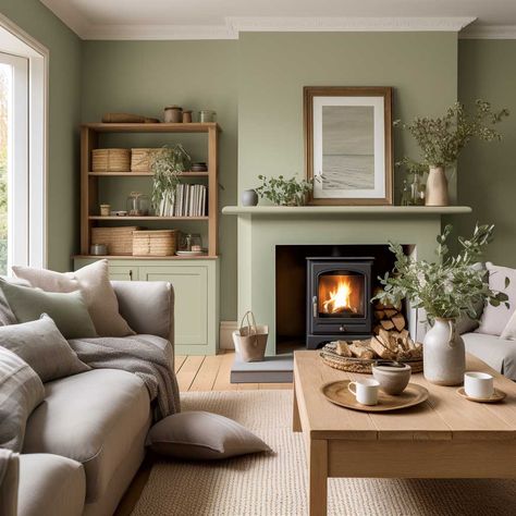 Green Tones Living Room, Modern Green Living Room, Salons Cottage, Sage Living Room, Green Walls Living Room, Sage Green Living Room, Lounge Room Styling, Country Style Living Room, Green Living Room Decor