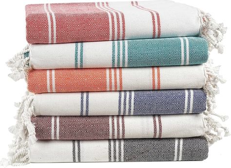 LANE LINEN 100% Cotton Beach Towel with Bag 6 Piece Towels Oversized 39"x71" Pool Absorbent Extra Large Quick Dry Sand Travel Towel - Multi