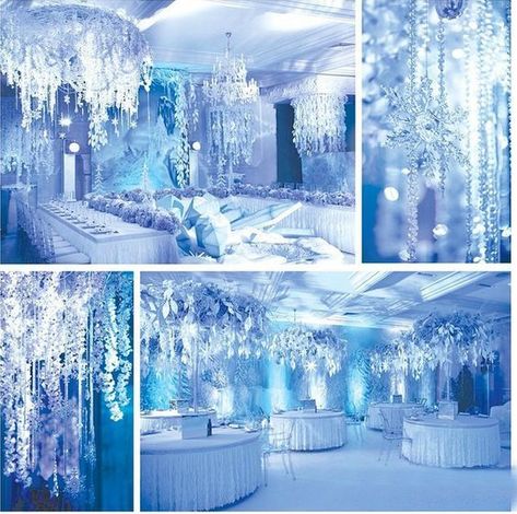 Beautiful icy blue reception ideas. Perfect for a Disney's Frozen Wedding Theme or Winter Wonderland Wedding Schnee Party, Winter Wonderland Wedding Theme, Diy Winter Wedding, Frozen Wedding, Wonderland Sweet 16, Wonderland Wedding Theme, Winter Wonderland Decorations, Blue And White Wedding, Winter Wonderland Birthday