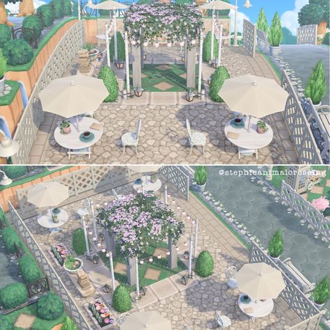 Acnh Ideas For Big Areas, Seating Area Animal Crossing, Acnh Long Area Ideas, Animal Crossing Island Area Ideas, Acnh Seating Area Ideas, Acnh Outdoor Seating Area, Animal Crossing Areas Ideas, Animal Crossing Seating Area, Acnh Island Area Ideas