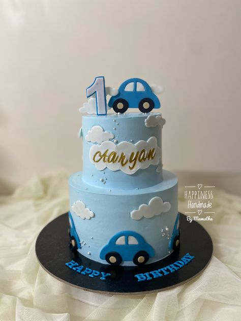 2 Tier Boys Birthday Cake, 2 Tier Birthday Cake Boy, Easy Car Cake, Car Cake Design For Boys, First Birthday Cakes For Boys, Car Cake Designs For Kids, Car Theme Cake Boys, Boy Cake Design, 1st Birthday Cake Boy