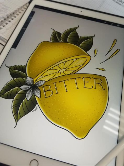 American Traditional Lemon Tattoo, Lemon Drop Tattoo, Traditional Candy Tattoo, Fruit Flash Tattoo, Bitter Tattoo, Lemon Wedge Tattoo, Traditional Lemon Tattoo, Cute Lemon Drawing, Traditional Fruit Tattoo