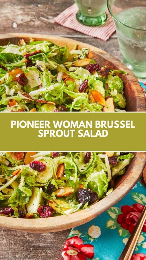 This easy Pioneer Woman Brussels Sprout Salad is a quick and nutritious side dish that’s perfect for any meal. Packed with crisp, thinly sliced Brussels sprouts, sweet cranberries, and crunchy almonds, it’s tossed in a zesty Dijon lemon dressing. You can easily customize it with ingredients you already have, making it a versatile crowd-pleaser! Brussels Sprout Apple Salad, Brussel Sprout Chopped Salad, Cooked Brussel Sprout Salad, Joanna Gaines Brussel Sprout Salad, Pioneer Woman Side Dishes, Pioneer Woman Salad Dressing Recipes, Broccoli Brussel Sprout Salad, Pioneer Woman Brussel Sprouts, Christmas Brussel Sprout Salad