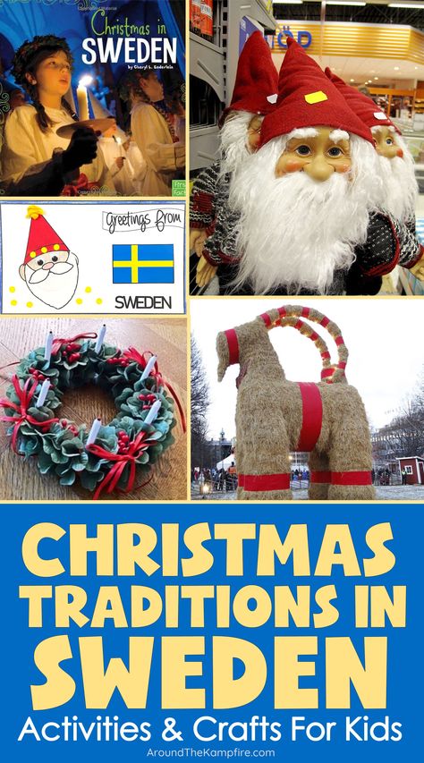 Article about the Christmas traditions in Sweden activities, crafts and lesson ideas for kids. Saint Lucia Day Swedish Christmas, Swedish Christmas Decorations Diy, St Lucia Day Sweden, Swedish Christmas Crafts For Kids, Santa Around The World, Sweden Christmas Crafts For Kids, Christmas In Sweden Crafts For Kids, Swedish Christmas Crafts, Tomten Craft For Kids