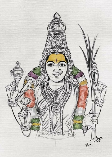 Lalitha Devi Goddesses Drawing, Kamatchi Amman Drawing, Varahi Drawing, Devi Sketch, Kumari Kandam, Ancient Drawings, Ganesh Art Paintings, Indian God, Art Painting Tools