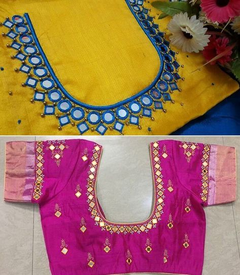 Trending Mirror Work Blouse Designs for Wedding Party - K4 Fashion Computer Work Mirror Blouse Designs, Mirror Work Maggam Blouses, Mirror Maggam Work Blouse Designs Latest, Simple Aari Thread Work Blouse Design For Pattu Saree, Mirror Blouse Designs Latest, Computer Mirror Work Blouse Designs, Computer Mirror Work, Simple Mirror Work Blouse Designs, Blouse Designs For Wedding