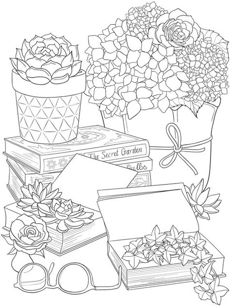 Detailed Coloring Pages, Adult Colouring Pages, Dover Publications, Free Adult Coloring Pages, 수채화 그림, Flower Coloring Pages, Coloring Pages To Print, Coloring Book Art, Cute Coloring Pages