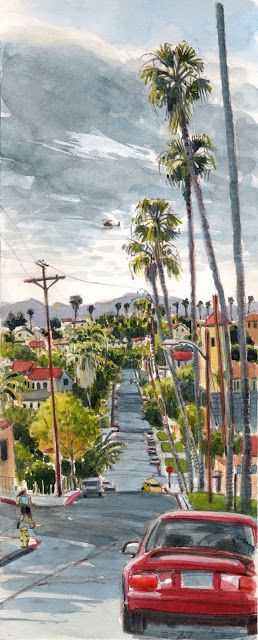 California Colors, Los Angeles Neighborhoods, Nature Sketch, La Art, Artist Sketchbook, Usa Art, Urban Sketchers, Artist House, Echo Park