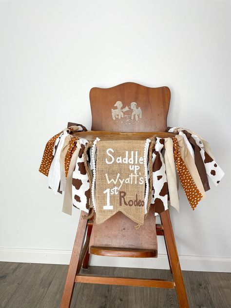 Rodeo 1st Birthday, Cowboy First Birthday, 1st Birthday High Chair, Rodeo Birthday Parties, Birthday High Chair, Rodeo Party, Boys 1st Birthday Party Ideas, Birthday Highchair, Cowboy Birthday Party