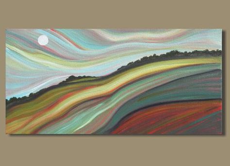 Mood Painting, Peaceful Evening, Panoramic Art, Painting Modern Art, Landscape Paintings Acrylic, Moon Painting, Country Blue, Watercolor Landscape Paintings, Puzzle Art