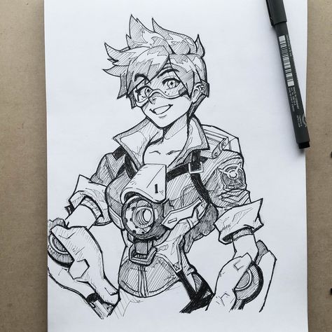 Thought I would draw my favourite Overwatch character Tracer! Tracer Art, Chibi Oc, Tracer Fanart, Hero Outfit, Overwatch Drawings, Overwatch Wallpapers, Overwatch Tracer, Overwatch Fan Art, Character Sketches