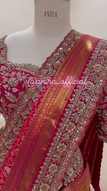 ANIRA on Instagram: "Enchanting charm and femininity with impeccable details! The Exquisite craftsmanship of the quintessential Indian drape! Get us your saree & we will turn it out a masterpiece with our finest craftsmanship ✨🪷 anira_official #embrioderysaree #bridesofanira #sareelove #indianwedding #southindianbride #bridesofinstagram #bridesofhyderabad #outfits #ootd #whatiwore #bridesofbangalore #bridesofkerala #bridesofchennai #bridesofindia #bridesmaids #bridetobe #bride #beautiful" Magam Work Designs For Bride, Marriage Sarees Indian Weddings, Bride Wedding Saree, Bridesmaid Saree Indian, Zardosi Saree, Designer Saree Blouse, Saree Work, Latest Bridal Blouse Designs, Indian Bridal Sarees