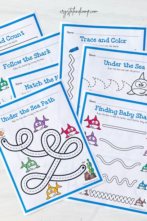 Shark Names, Line Tracing Worksheets, Preschool Ocean, Line Tracing, Ocean Activities, Shark Themed, Make Learning Fun, Tracing Worksheets, Shark Week