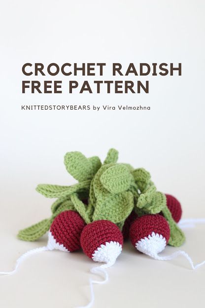 Crochet radishes Free Crochet Fruit And Vegetable Patterns, Free Fruit Crochet Pattern, Crochet Vegetables, Crochet Play Food, Crochet Cat Toys, Food Crochet, Amigurumi Food, Crochet Garden, Crochet Fruit