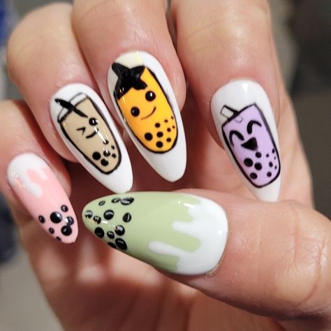 Boba Makeup Look, Boba Nail Design, Boba Tea Nail Art, Bubble Tea Nail Art, Boba Nails Acrylic, Boba Nail Art, Boba Tea Nails, Bubble Tea Nails, Boba Nails