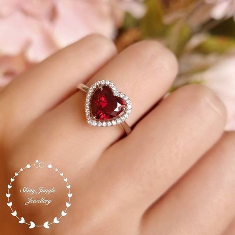 Heart Shaped Ruby Ring, Red Diamond Ring Engagement, Red Ruby Heart Ring, Fiery Ring, Red Heart Ring, Red Diamond Ring, Ruby Heart Ring, Heart Halo Ring, Heart Engagement Ring