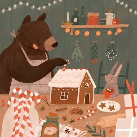 Christmas Wallpaper Backgrounds, Winter Illustration, Christmas Drawing, Winter Art, Christmas Illustration, Candy Canes, Christmas Wallpaper, Brown Bear, Children Illustration