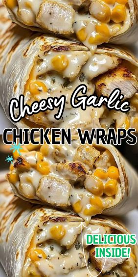 Cheesy Garlic Chicken Wraps Cheesy Chicken Wraps Recipes, Garlic Cheesy Chicken Wraps, Garlic Chicken Wrap Recipes, Cheesy Garlic Wraps, Chicken Food Prep Ideas, Easy Soft Food Dinner Ideas, Cheesy Chicken Garlic Wrap, Chicken Wrap Recipes Tortillas, Cheese Garlic Chicken Wraps